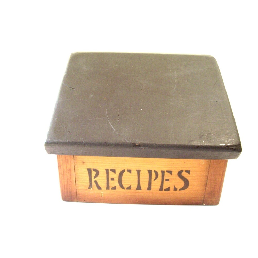 Recipe Card  File Box 70s Hinged Lid Country Farmhouse VTG